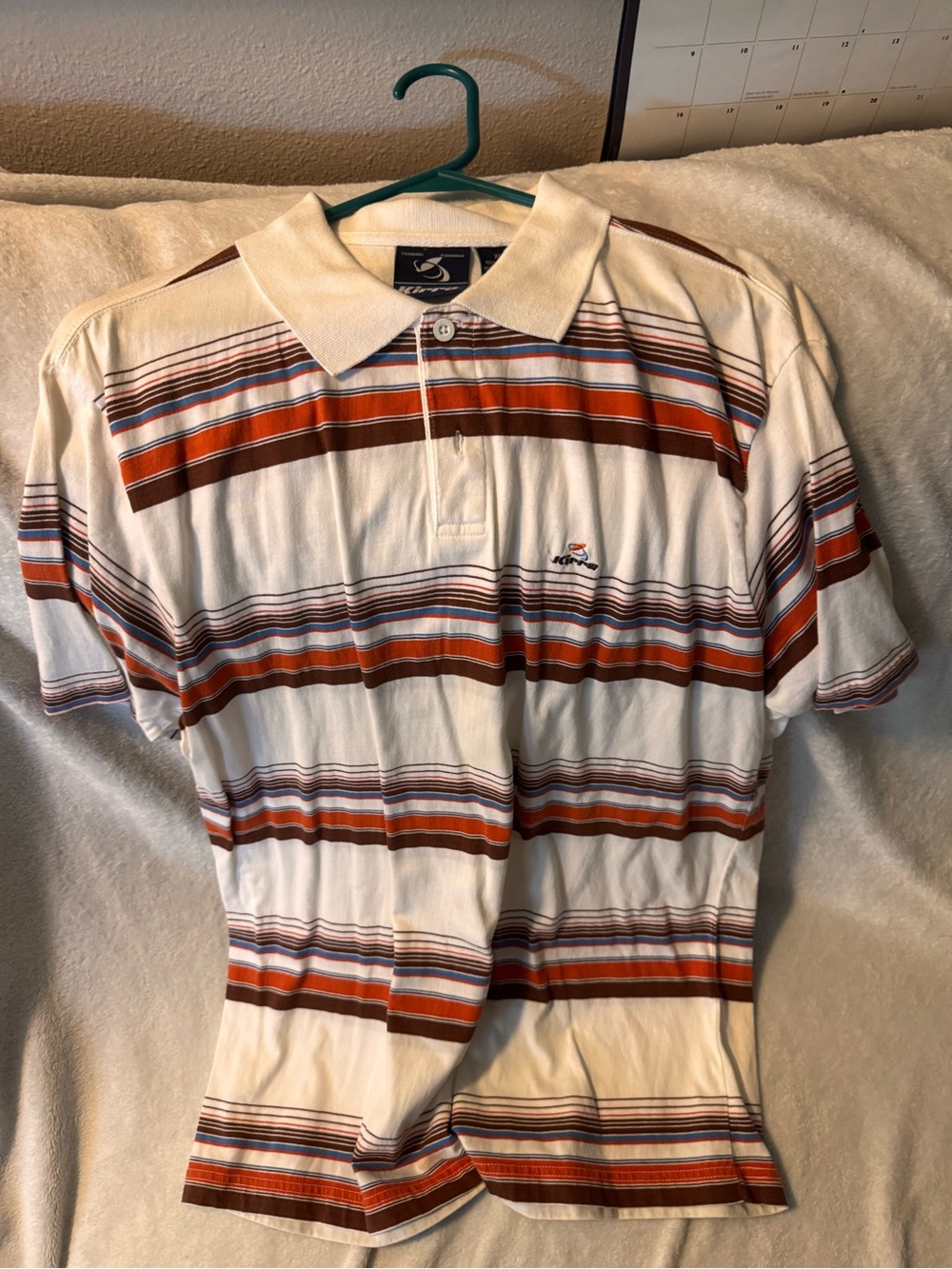 Kirra White Polo with Rust & Navy Stripes